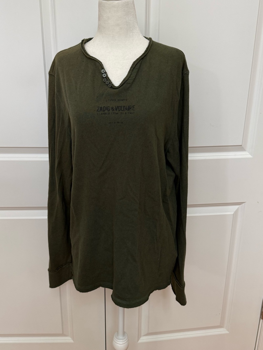 Zadig & Voltaire Monastir Washed Linen Cotton Long Sleeve Top Olive Size S NWT